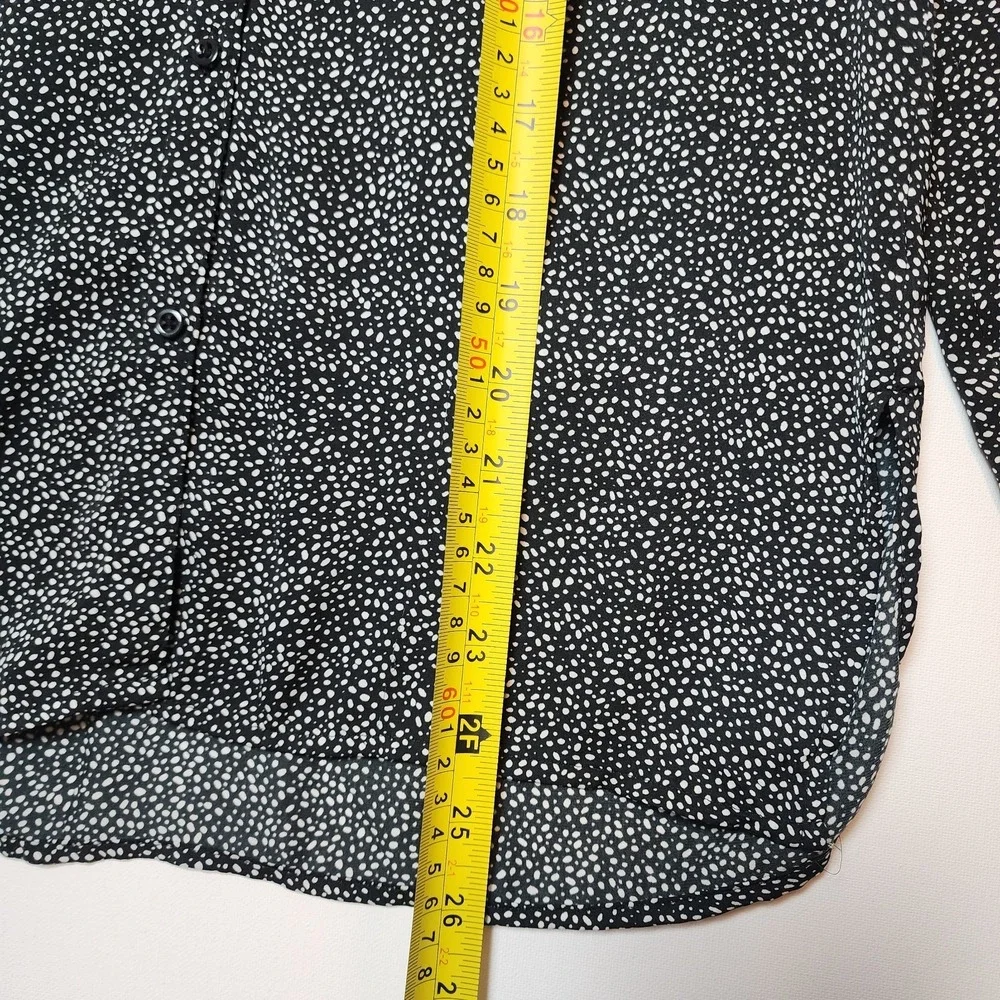 HM Black White Micro Dot Print Long Sleeve Button Down Blouse Size 2 - Picture 4 of 7